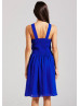 Royal Blue Chiffon Beads Halter Neckline Short Prom Dress 